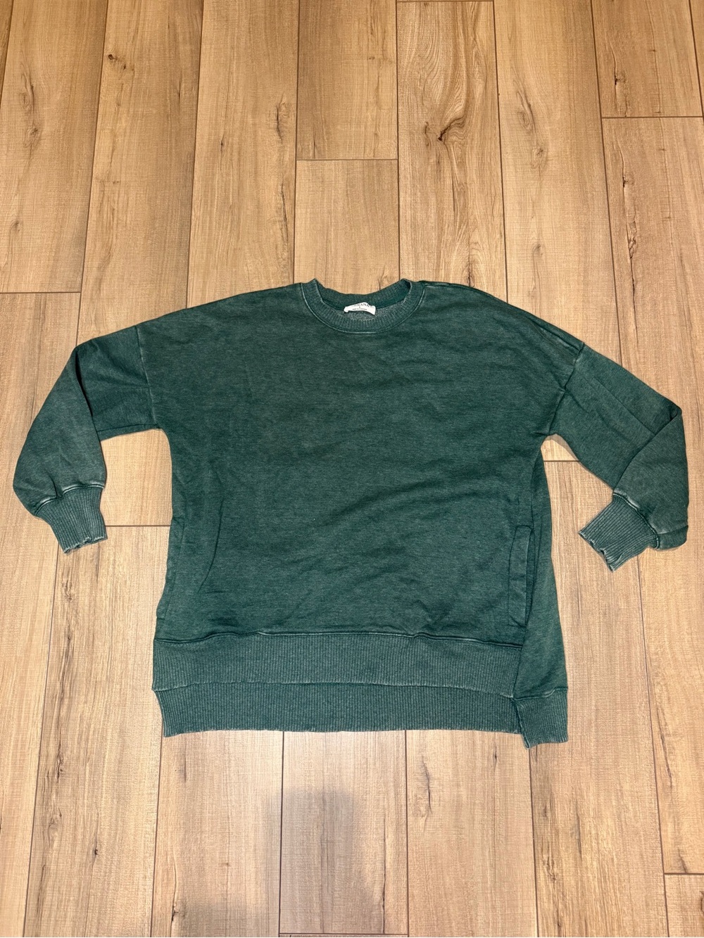 Zenana L Green Mineral Wash Oversized Sweatshirt Tunic Pockets Boho